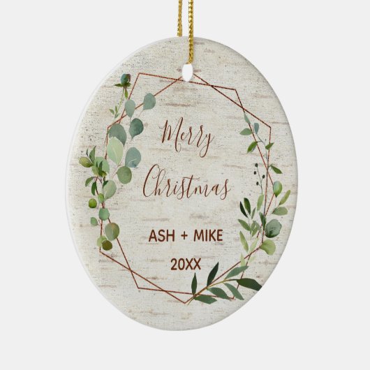 メリークリスマス樺の木ユーカリトゥス銅写真 セラミックオーナメント (右)
