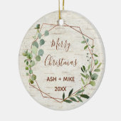 メリークリスマス樺の木ユーカリトゥス銅写真 セラミックオーナメント (左)