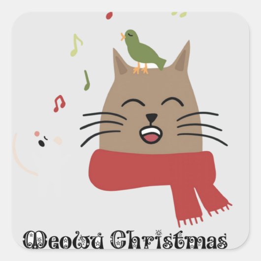 メリークリスマス歌猫シール スクエアシール (正面)
