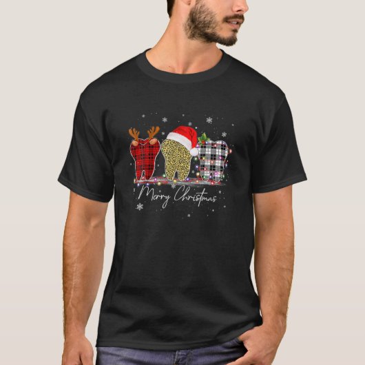 メリークリスマス歯科医ティースサンタハットクリスマスレオパ Tシャツ (正面)