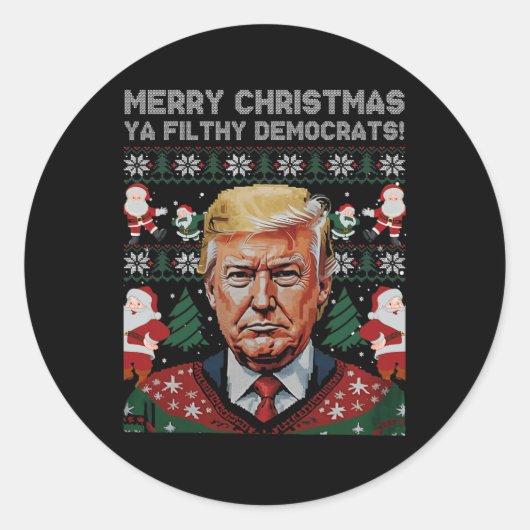 メリークリスマス民主党汚物屋おもしろいクリスマス ラウンドシール (正面)