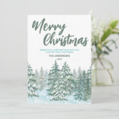 メリークリスマス水の色の森のモダン緑の挨拶 シーズンカード (スタンド正面)