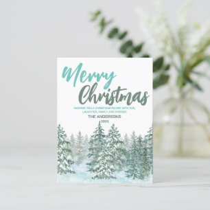 メリークリスマス水の色の森のモダン緑の挨拶 シーズンポストカード