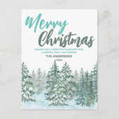メリークリスマス水の色の森のモダン緑の挨拶 シーズンポストカード (正面)