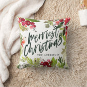 メリークリスマス水カラーフローラ休日 クッション (ブランケット)
