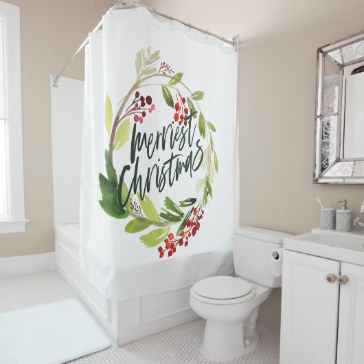 メリークリスマス水カラーフローラ シャワーカーテン (インサイチュ)