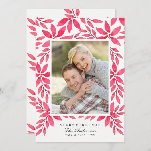 メリークリスマス水彩ポインセ絵を描チア シーズンカード (正面/裏面)