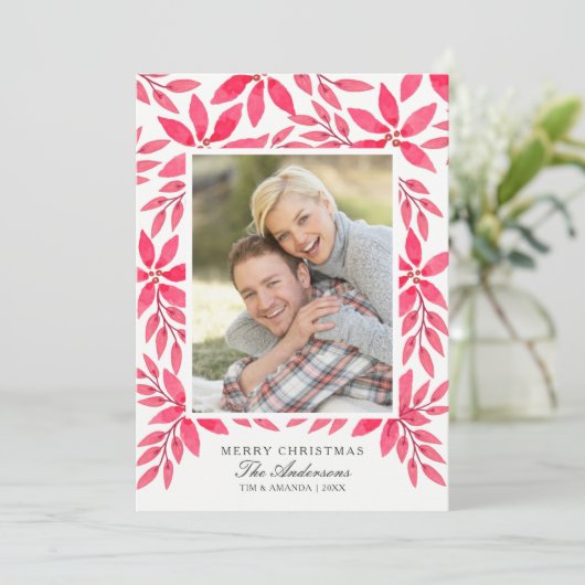 メリークリスマス水彩ポインセ絵を描チア シーズンカード (スタンド正面)