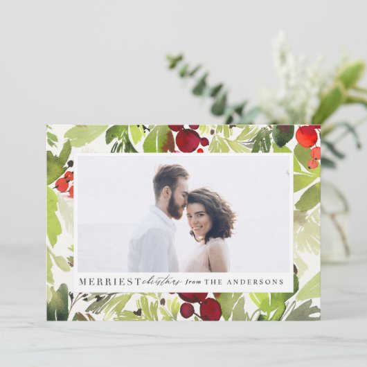 メリークリスマス水色の葉の写真 シーズンカード (スタンド正面)