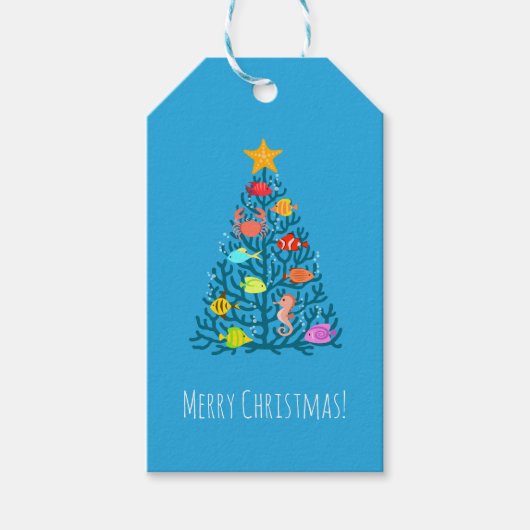 メリークリスマス海中サンゴ熱帯魚 ギフトタグ (正面)
