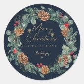 メリークリスマス海軍の水彩緑のスクリプト ラウンドシール (正面)