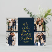 メリークリスマス海軍の金ゴールド4枚の写真 箔シーズンカード (立ち正面)