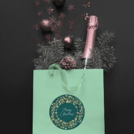 メリークリスマス深いグリーンリースウッドランド金ゴールド ラウンドシール