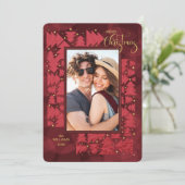 メリークリスマス深いレッドホリデーツリーズ写真 シーズンカード (スタンド正面)