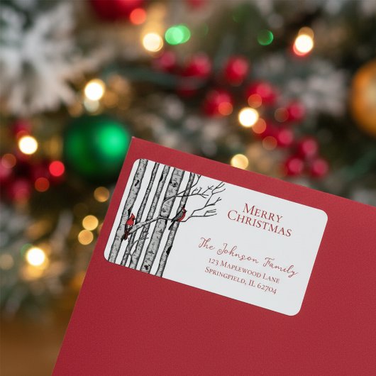メリークリスマス深紅色樺の木ブランチ ラベル