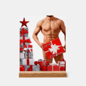 メリークリスマス滑りやすいジョー赤い白い銀の贈り物 アクリルサイン (正面)