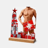 メリークリスマス滑りやすいジョー赤い白い銀の贈り物 アクリルサイン (傾斜)