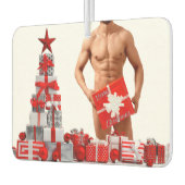 メリークリスマス滑りやすいジョー赤い白い銀の贈り物 カーエアーフレッシュナー (左)