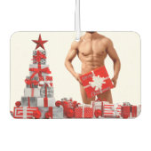 メリークリスマス滑りやすいジョー赤い白い銀の贈り物 カーエアーフレッシュナー (正面)