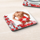 メリークリスマス滑りやすいジョー赤い白い銀の贈り物 コースター (左側)