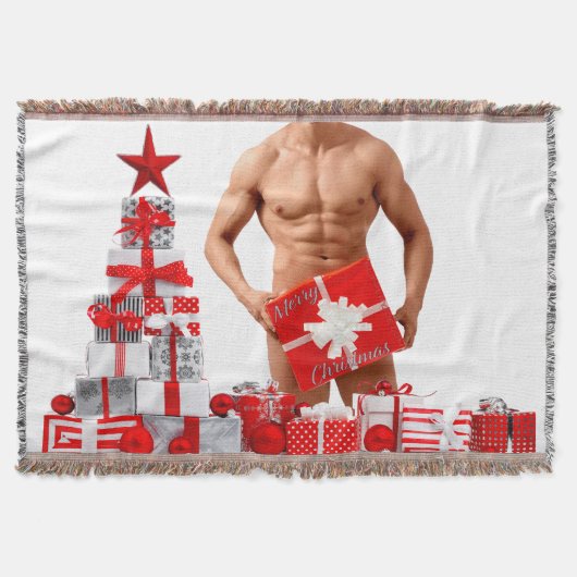 メリークリスマス滑りやすいジョー赤い白い銀の贈り物 スローブランケット (正面)