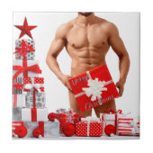 メリークリスマス滑りやすいジョー赤い白い銀の贈り物 タイル (正面)