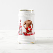 メリークリスマス滑りやすいジョー赤い白い銀の贈り物 ビールジョッキ (中央)