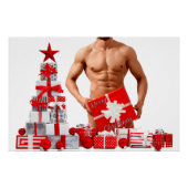 メリークリスマス滑りやすいジョー赤い白い銀の贈り物 ポスター (正面)