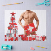 メリークリスマス滑りやすいジョー赤い白い銀の贈り物 薄葉紙 (クラフト)