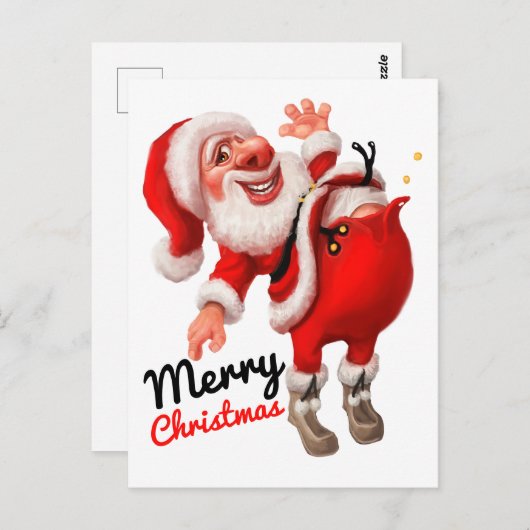 メリークリスマス漫画サンタ ポストカード (正面/裏面)