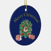 メリークリスマス犬と鼻のリース セラミックオーナメント (右)