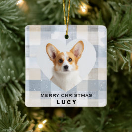 メリークリスマス犬ハート型フォトオーナメント セラミックオーナメント