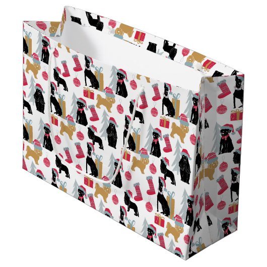 メリークリスマス犬パターン ラージペーパーバッグ (正面アングル)