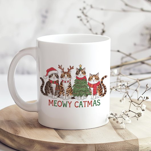 メリークリスマス猫とイルミネーションの楽しいホリデーグッズ コーヒーマグカップ