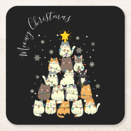 メリークリスマス猫のツリー スクエアペーパーコースター