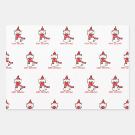 メリークリスマス猫の仮面付きギフトラップ ラッピングペーパーシート