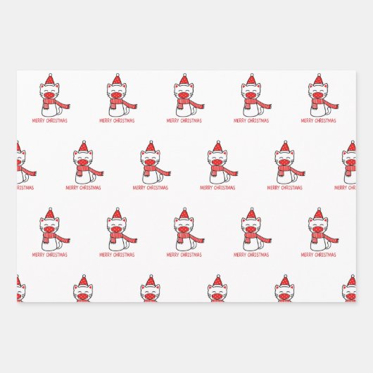 メリークリスマス猫の仮面付きギフトラップ ラッピングペーパーシート (正面2)