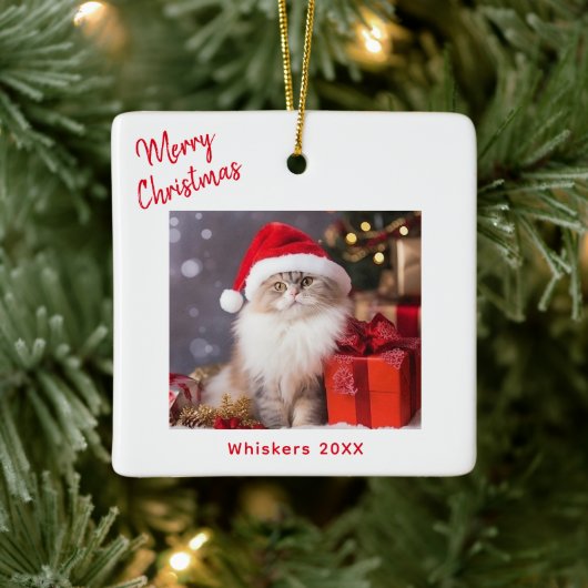 メリークリスマス猫の写真ホリデー セラミックオーナメント (ツリー)