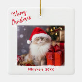 メリークリスマス猫の写真ホリデー セラミックオーナメント (裏面)