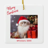 メリークリスマス猫の写真ホリデー セラミックオーナメント (正面)