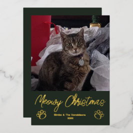 メリークリスマス猫の写真+足跡 箔シーズンカード