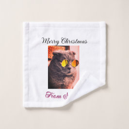 メリークリスマス猫の犬のペット動物の愛写真 ウォッシュタオル