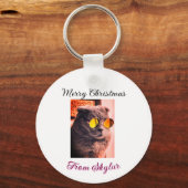 メリークリスマス猫の犬のペット動物の愛写真 キーホルダー (裏面)