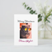 メリークリスマス猫の犬のペット動物の愛写真 ポストカード (スタンド正面)