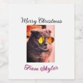 メリークリスマス猫の犬のペット動物の愛写真 ワインラベル (シングルラベル)