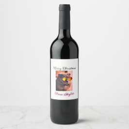 メリークリスマス猫の犬のペット動物の愛写真 ワインラベル