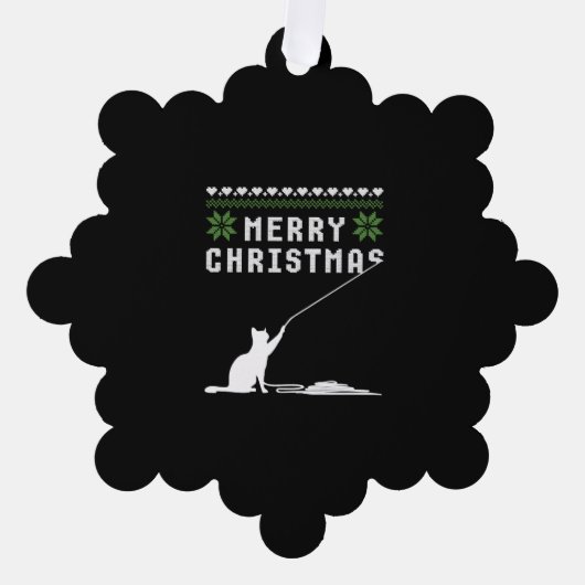 メリークリスマス猫の醜いセーター オーナメントカード (正面)