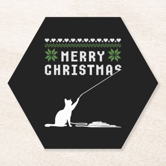 メリークリスマス猫の醜いセーター ペーパーコースター (正面)