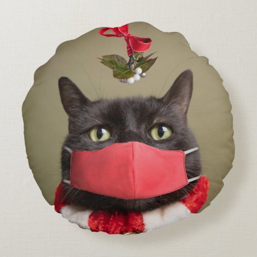 メリークリスマス猫の顔マスクの下 ラウンドクッション (裏面)