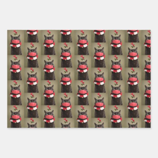 メリークリスマス猫の顔マスクの下 ラッピングペーパーシート (正面)